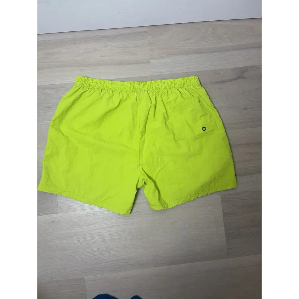 Men’s XL Neon Lime Green Swim Trunks Mesh Lined Drawstring Pockets